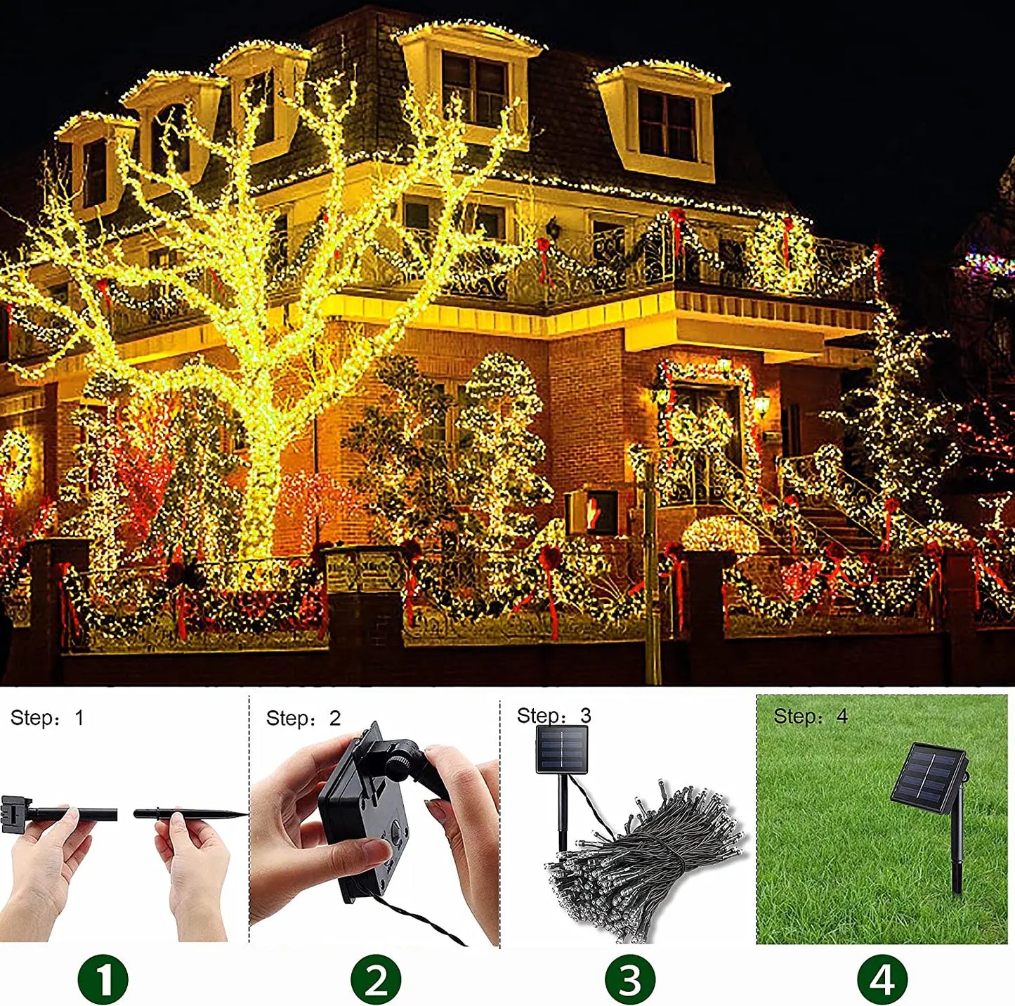 8 Mode Solar Outdoor String Lights Led Christmas Lights 8-33m