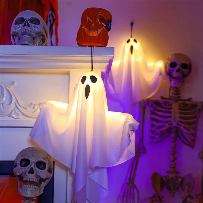 LED Glow Ghost Party Hanging Halloween Decoration, Flying Horror Props Lights