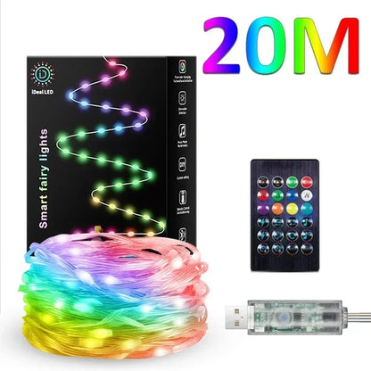 USB RGBIC Smart Christmas Tree Dream Color Music Lights Waterproof LED Fairy Lights - Lumaz