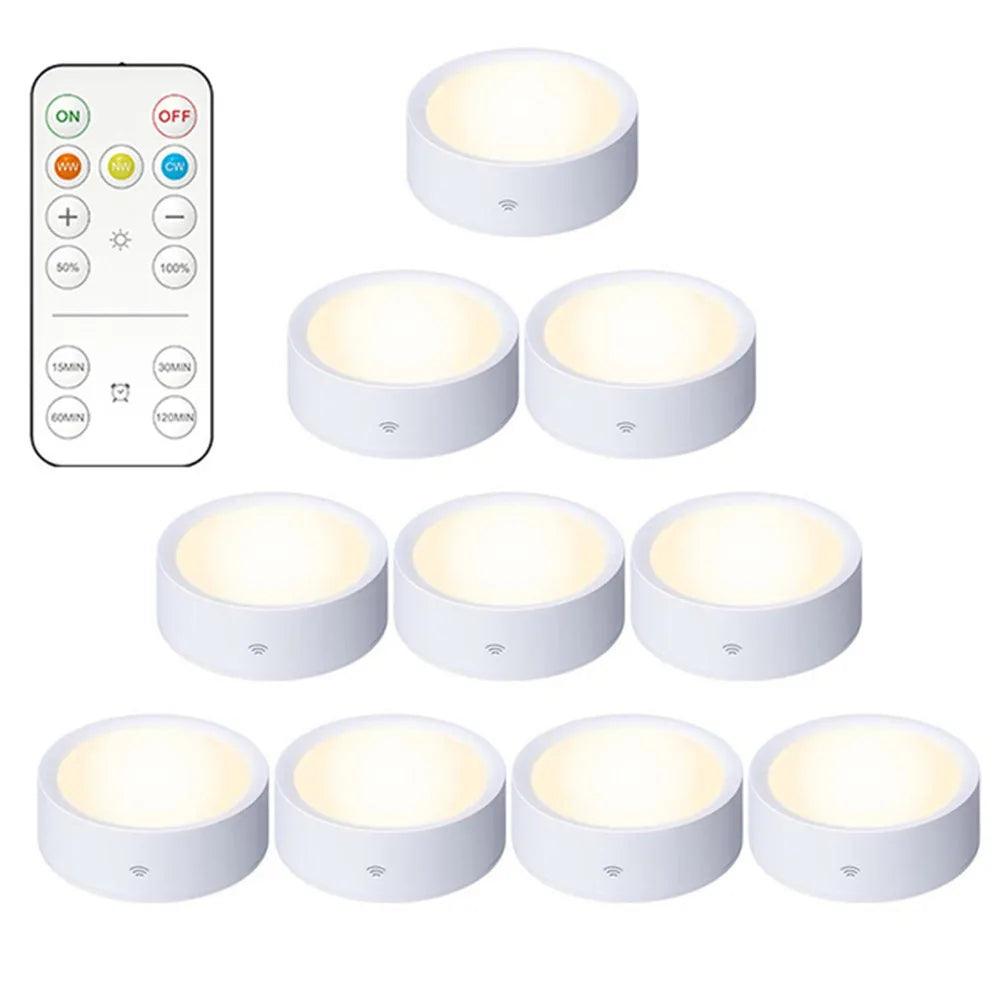 3Colors Battery Operated Remote Wireless Under Cabinet LED Puck Lights - Lumaz