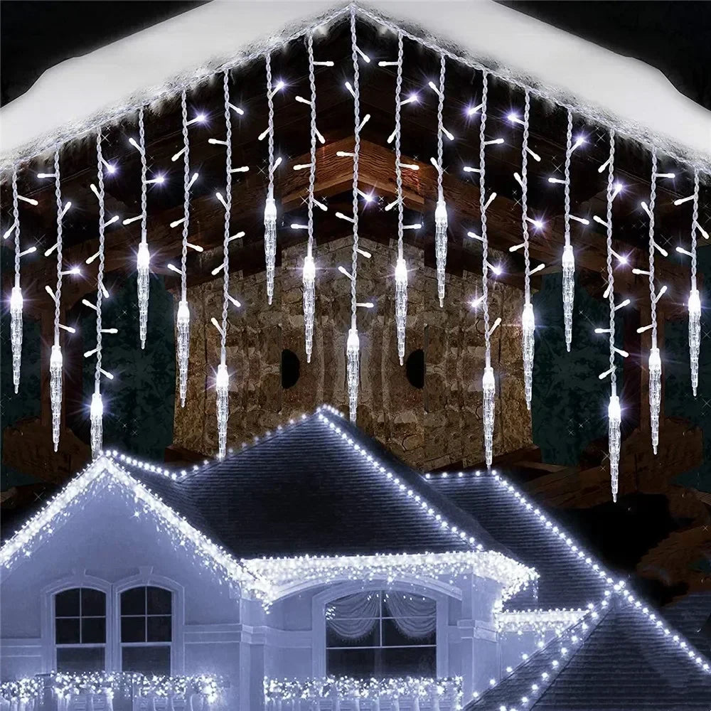 3M 8Mode LED Curtain Icicle String Lights Waterfall Christmas Lights For Street Eaves Patio