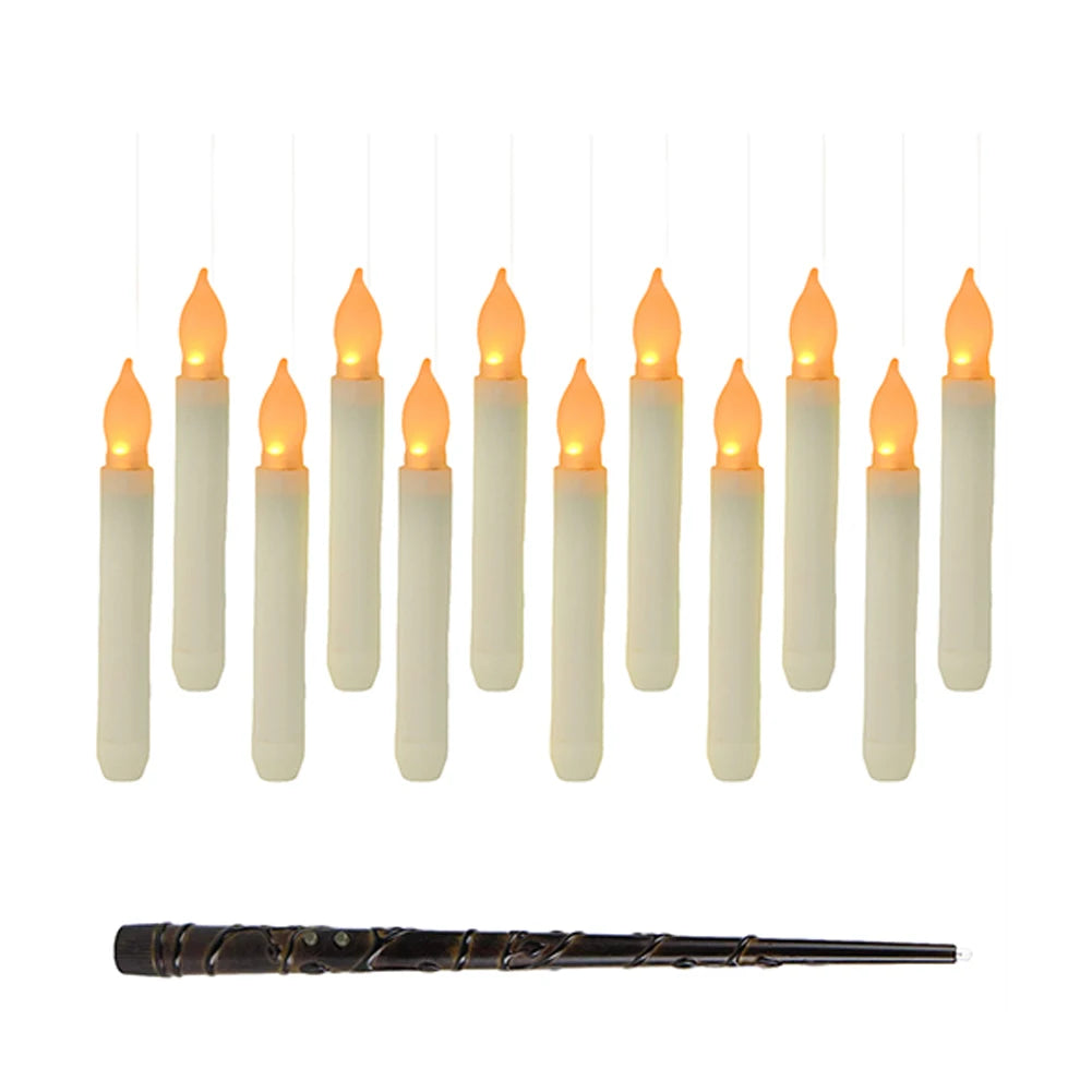 Flameless Floating Candles With Wand Halloween Decoration Hanging Candles 12pcs