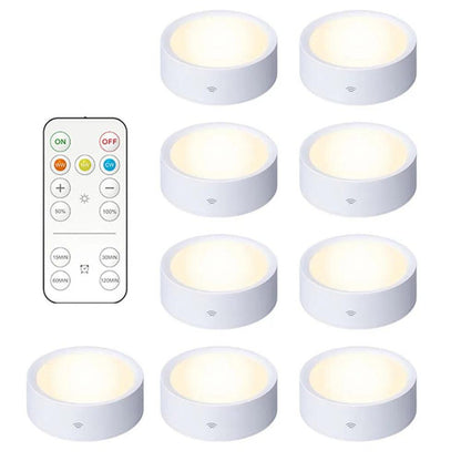 3Colors Battery Operated Remote Wireless Under Cabinet LED Puck Lights - Lumaz