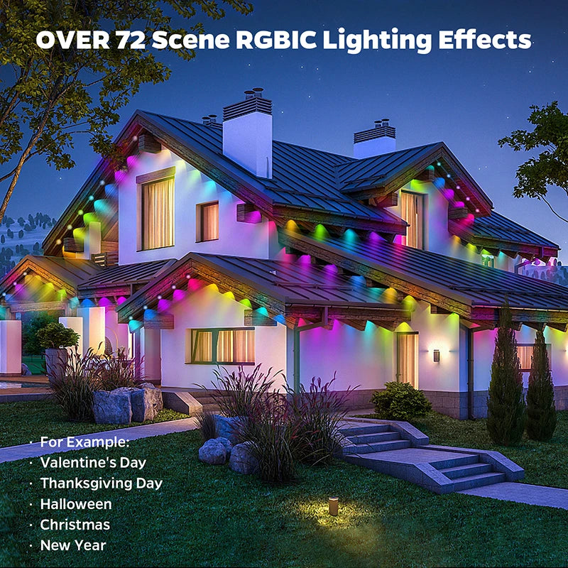 100FT 60 LED Permanent Outdoor Eaves LED Lights Waterproof RGB Christmas String Lights