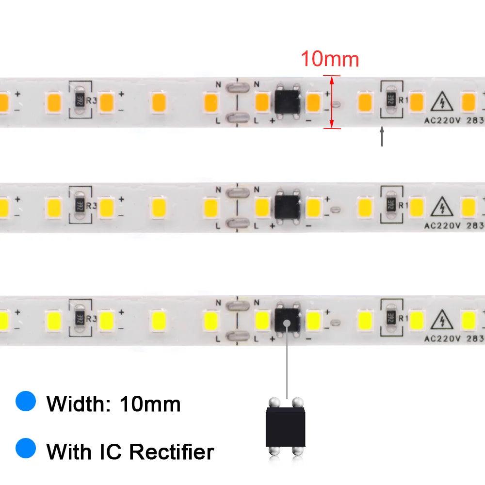 220V SMD 2835 IP65 Waterproof Flexible LED Strip Light With IC Rectifier, 120LEDs - Lumaz