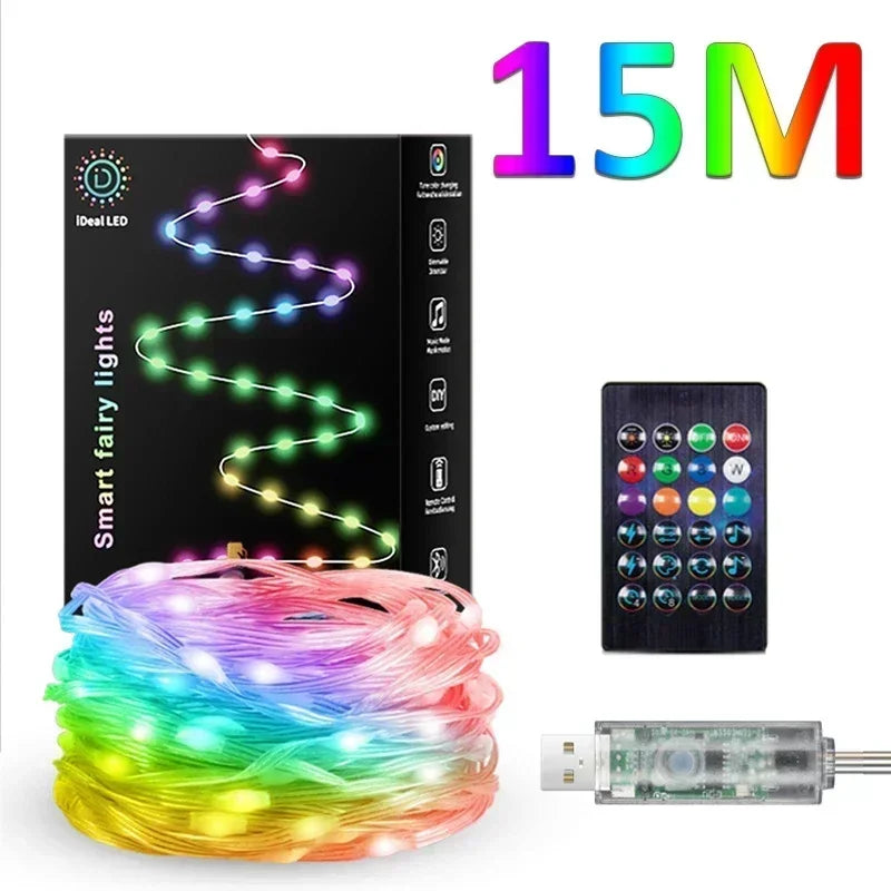 USB RGBIC Smart Christmas Tree Dream Color Music Lights Waterproof LED Fairy Lights - Lumaz