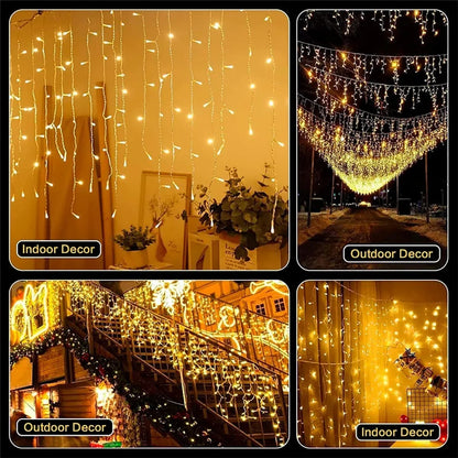 8 Mode Solar Curtain Icicle Lights Outdoor Waterproof Christmas String Lights