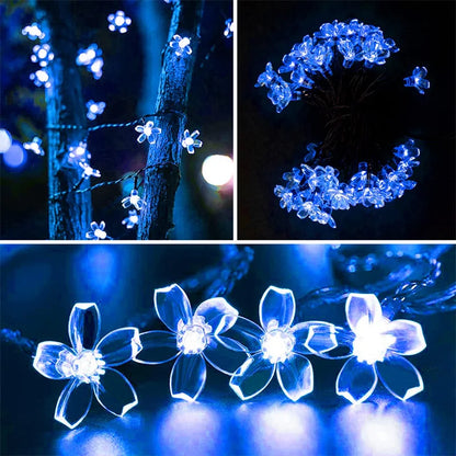 Solar Outdoor Simulation Flower String Lights, Waterproof LED Christmas Lights