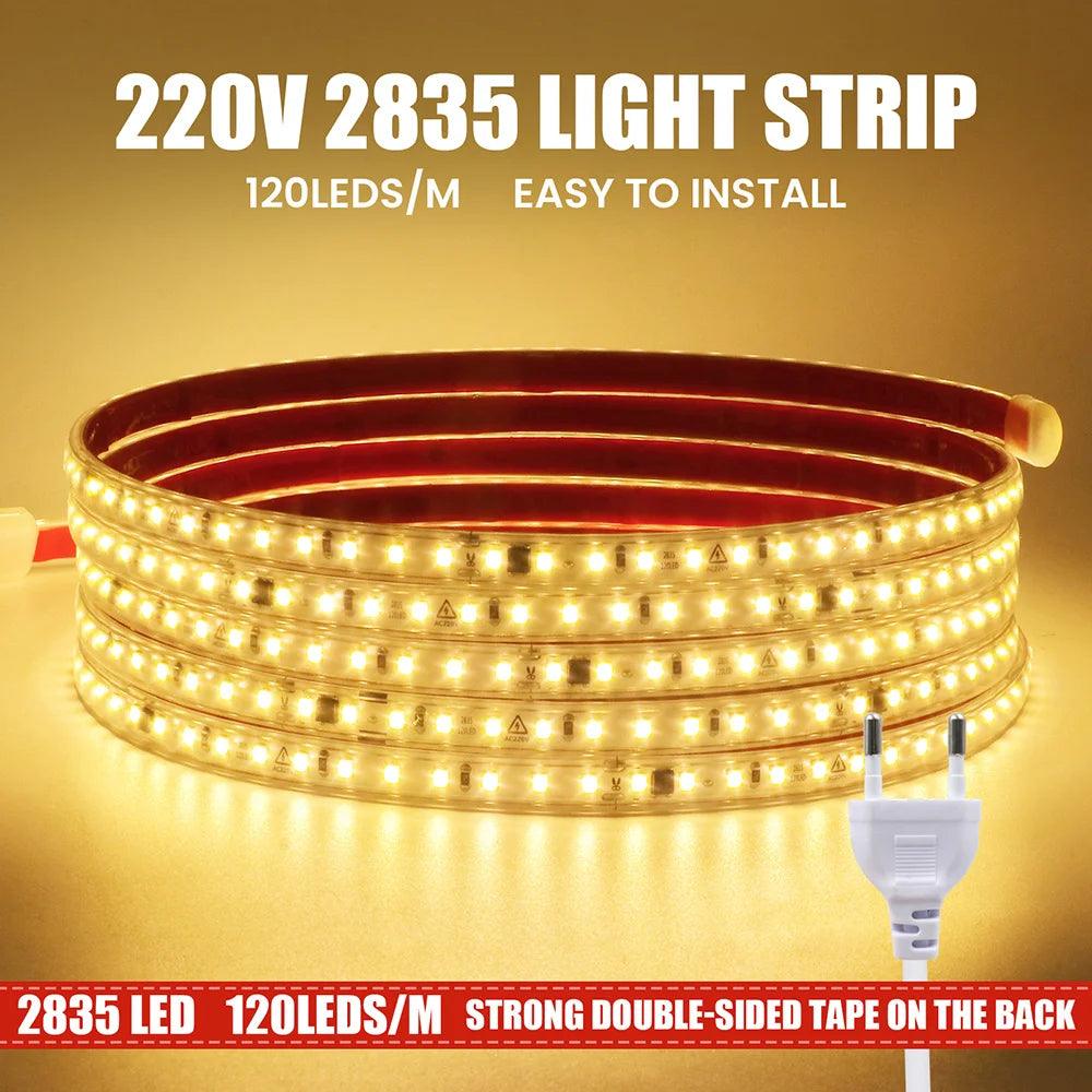 220V SMD 2835 IP65 Waterproof Flexible LED Strip Light With IC Rectifier, 120LEDs - Lumaz