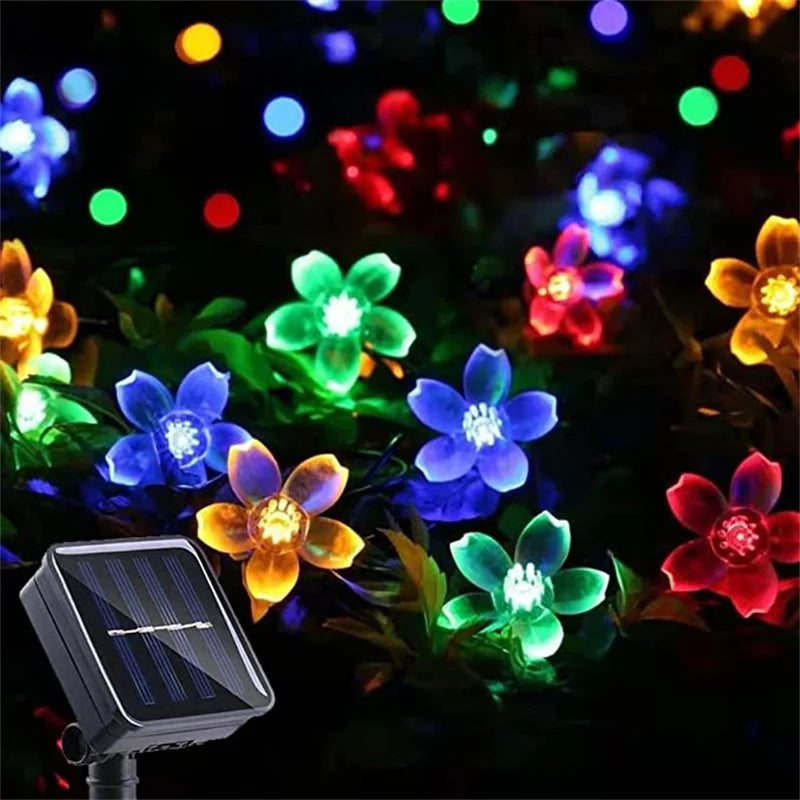 Solar Outdoor Simulation Flower String Lights, Waterproof LED Christmas Lights