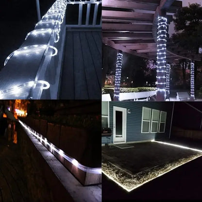 Solar Outdoor Tube Rope Lights, LED Fairy String Lights For Garden Christmas Decoration