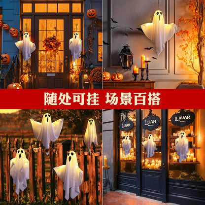 LED Glow Ghost Party Hanging Halloween Decoration, Flying Horror Props Lights