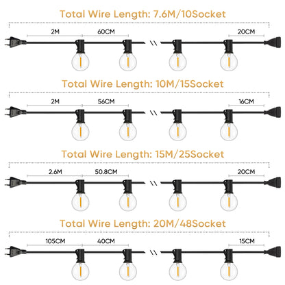 Shatterproof G40 Outdoor String Lights, 110V Led String Light Waterproof Connectable