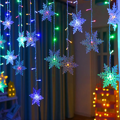 3.2M 8 Modes Christmas Snowflakes LED Curtain Lights Flashing Fairy Lights