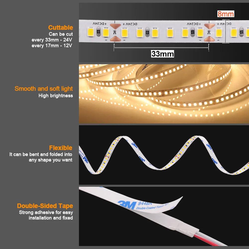 12V 24V SMD 2835 LED Strip Light Hight Brightness 120/180 LEDs With 13 Colors - Lumaz