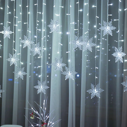 3.2M 8 Modes Christmas Snowflakes LED Curtain Lights Flashing Fairy Lights