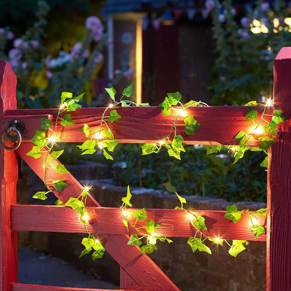 Maple Leaf Solar Outdoor String Lights, Garland Fairy Lights For Christmas Garden Decor