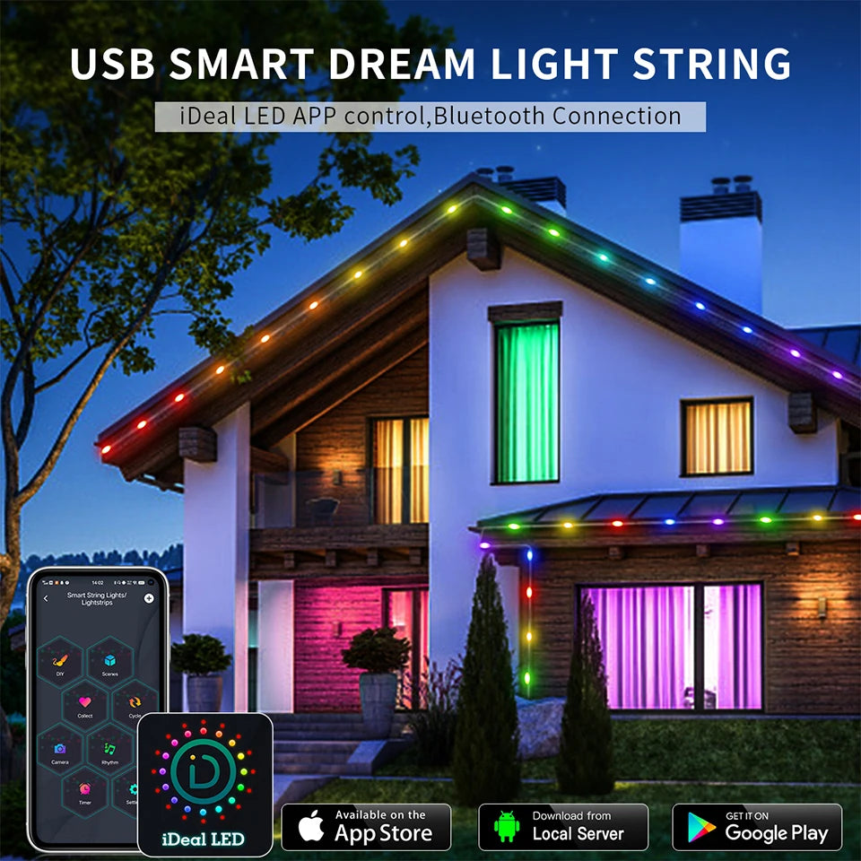 Bluetooth USB LED String Fairy Lights RGBIC Dream Color DIY Christmas Tree