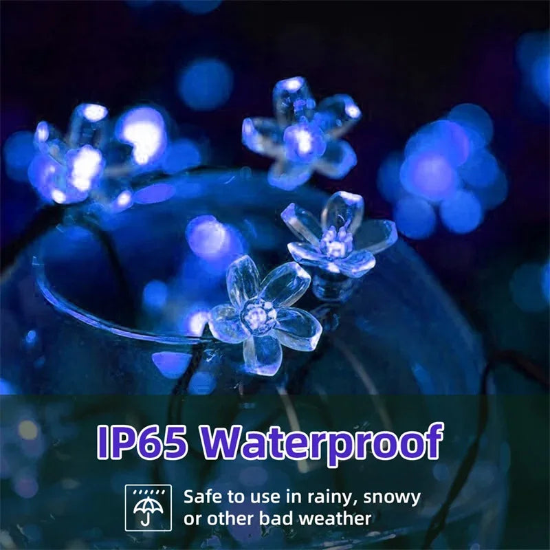 Solar Outdoor Simulation Flower String Lights, Waterproof LED Christmas Lights