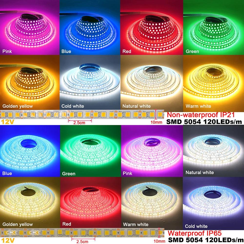 12V LED Strip Light SMD 5054 5050 RGB 120led 60LED 240LED With 9 Colors 5M - Lumaz