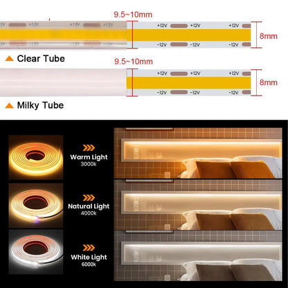 24V IP68 Waterproof COB LED Strip Light Flexible Tape 320LEDs Bright Liner Lighting RA90 - Lumaz