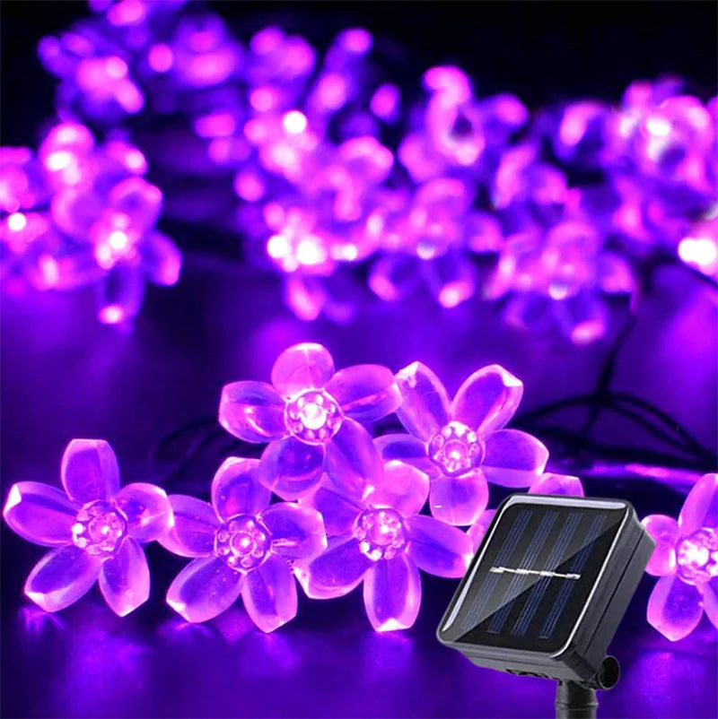 Solar Outdoor Simulation Flower String Lights, Waterproof LED Christmas Lights