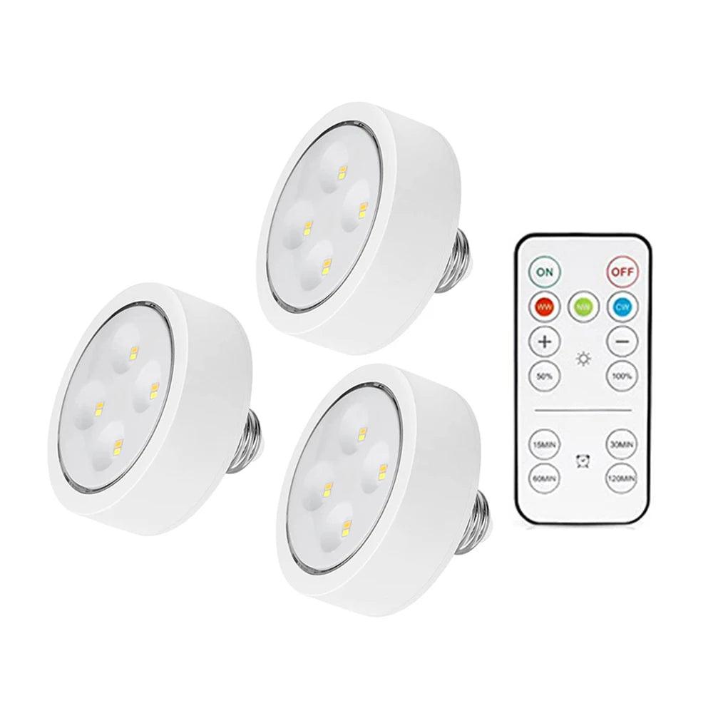 E26/E27 Base 3 Colors Remote Control Under Cabinet Led Puck Lights - Lumaz