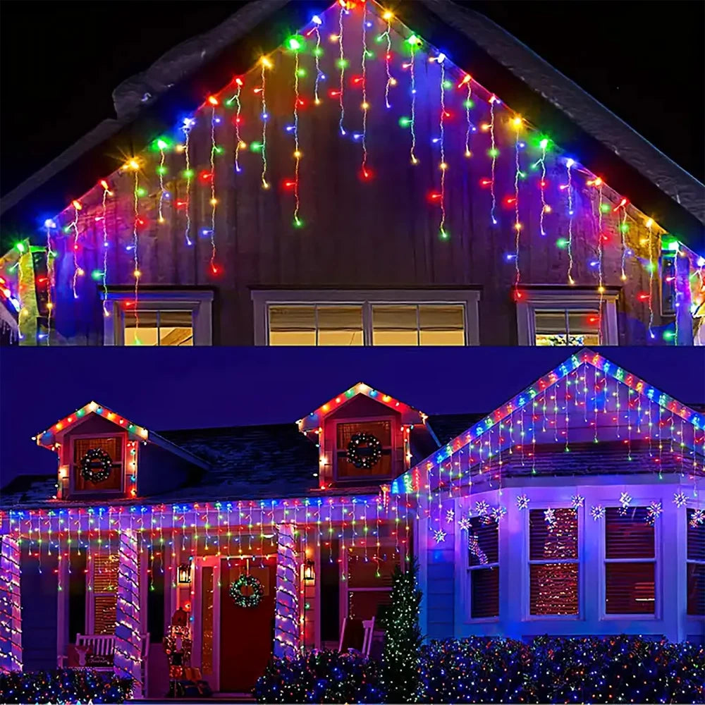 8 Mode Solar Curtain Icicle Lights Outdoor Waterproof Christmas String Lights