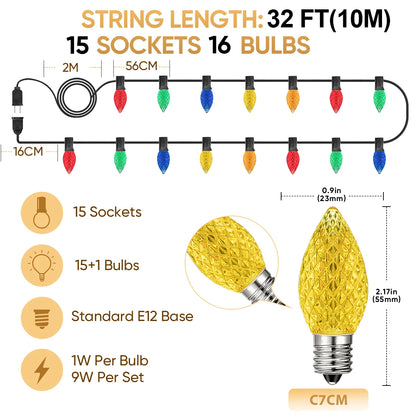 Colorful C7 Led String Lights 110V/220V Street Garland Light Waterproof Shatterproof Outdoor Christmas Decoration - Lumaz