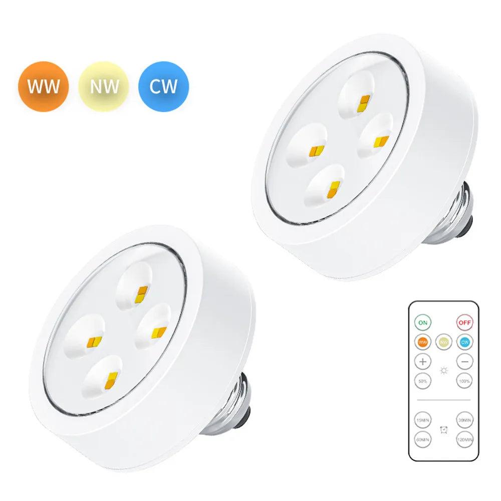 E26/E27 Base 3 Colors Remote Control Under Cabinet Led Puck Lights (White) - Lumaz