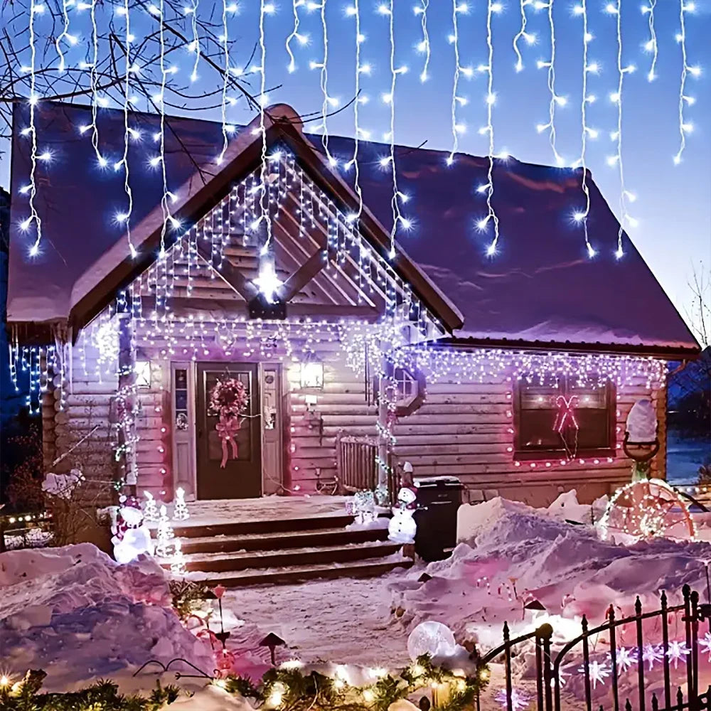 3.5M/7.5M Solar Curtain Icicle Lights Outdoor Christmas String Lights For Eaves Decor