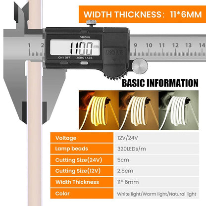 12V IP68 Waterproof COB Neon LED Strip Light With 320LEDs High Density Liner Lighting - Lumaz