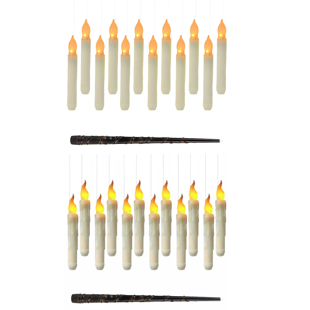 Flameless Floating Candles With Wand Halloween Decoration Hanging Candles 12pcs