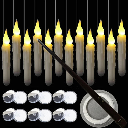 Flameless Floating Candles With Wand Halloween Decoration Hanging Candles 12pcs