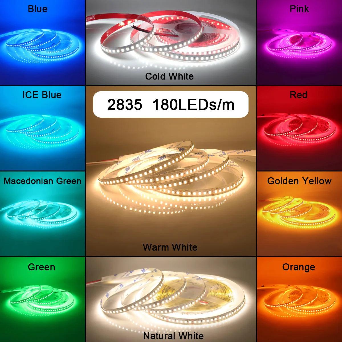 12V 24V SMD 2835 LED Strip Light Hight Brightness 120/180 LEDs With 13 Colors - Lumaz