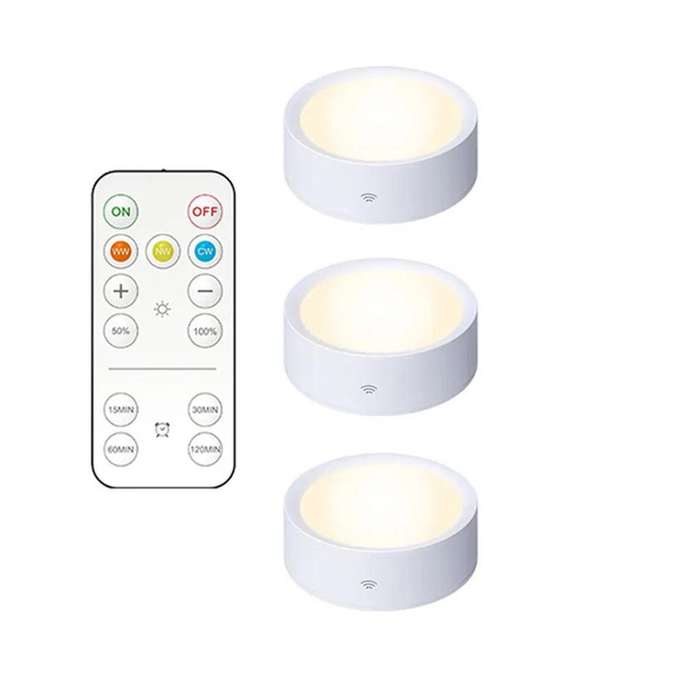 3Colors Battery Operated Remote Wireless Under Cabinet LED Puck Lights - Lumaz