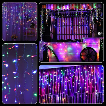 8 Mode Solar Curtain Icicle Lights Outdoor Waterproof Christmas String Lights