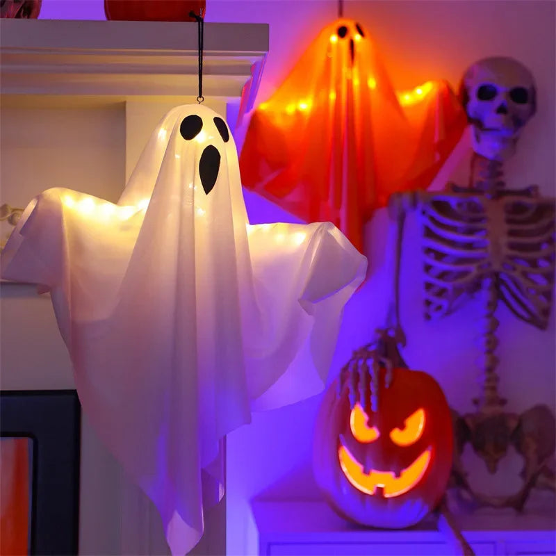 LED Glow Ghost Party Hanging Halloween Decoration, Flying Horror Props Lights