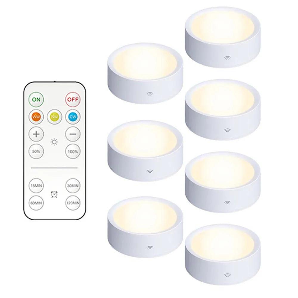 3Colors Battery Operated Remote Wireless Under Cabinet LED Puck Lights - Lumaz