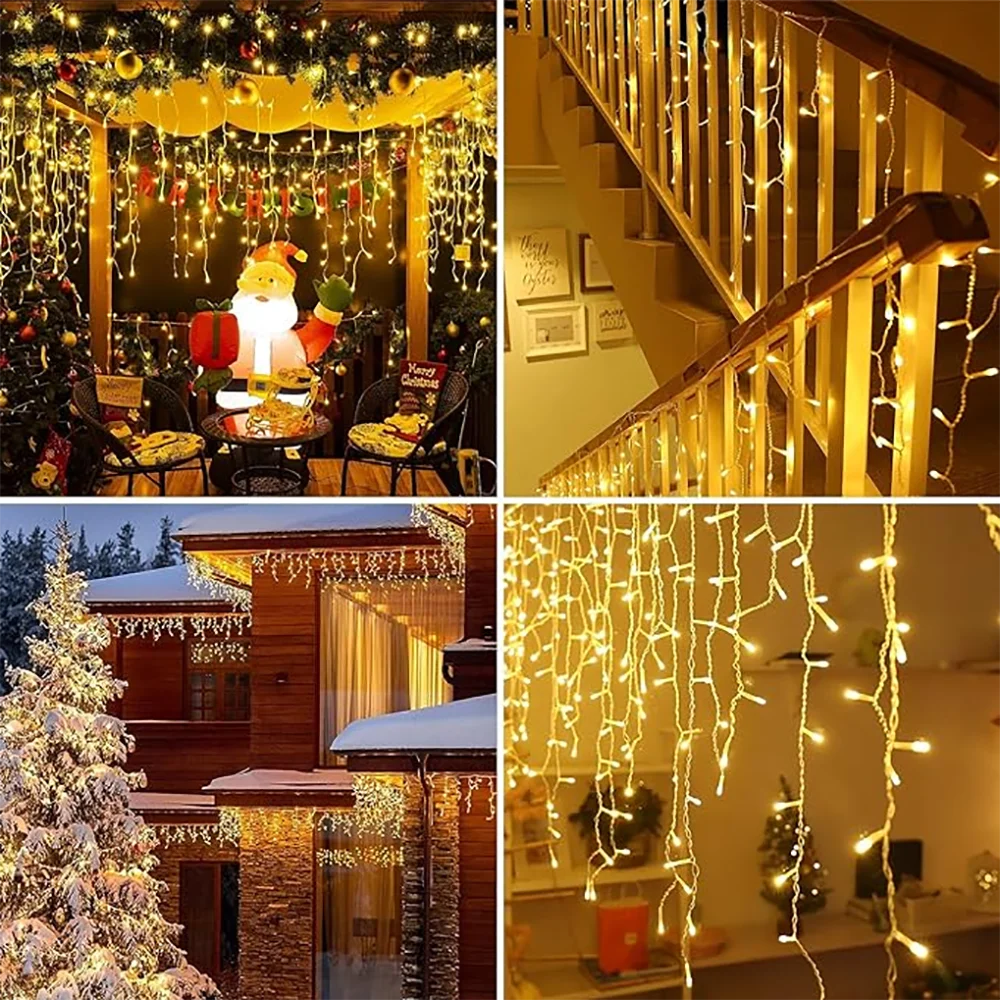 3.5M/7.5M Solar Curtain Icicle Lights Outdoor Christmas String Lights For Eaves Decor