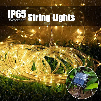 Solar Outdoor Tube Rope Lights, LED Fairy String Lights For Garden Christmas Decoration