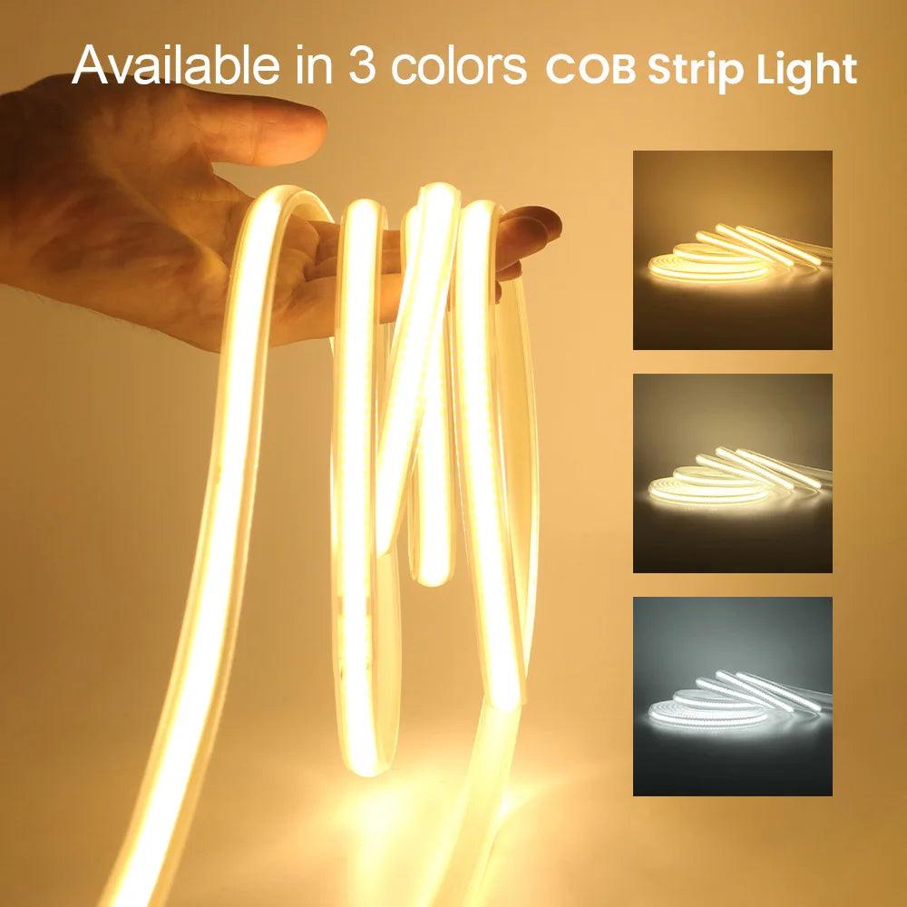 110V IP67 Waterproof COB LED Strip Light With Dimmable 23Keys IR,Wall Touch RF Remote Control Power Kit - Lumaz