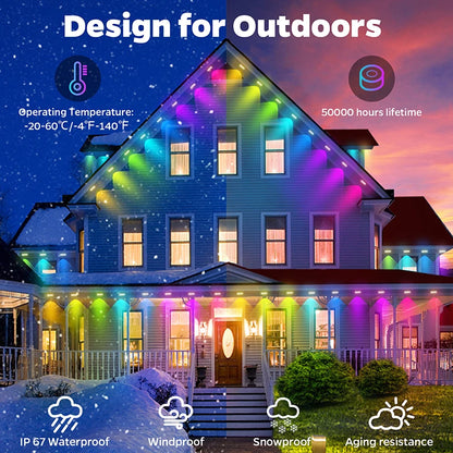 100FT 60 LED Permanent Outdoor Eaves LED Lights Waterproof RGB Christmas String Lights