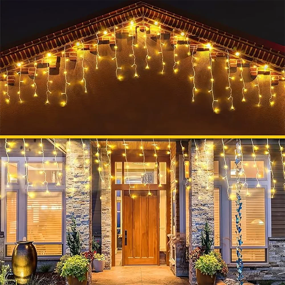 8 Mode Solar Curtain Icicle Lights Outdoor Waterproof Christmas String Lights