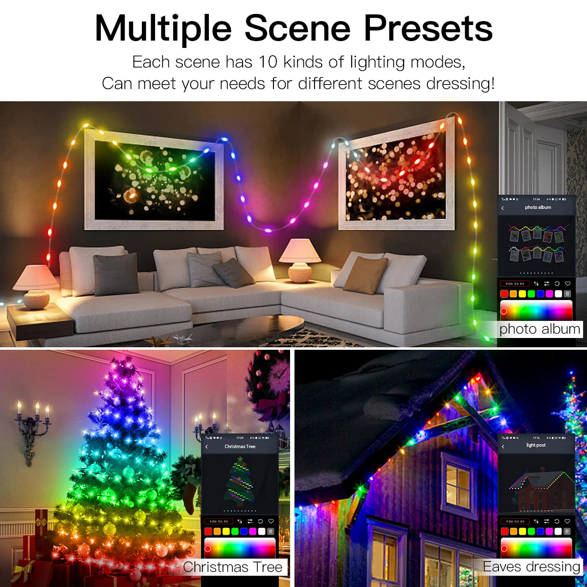 Bluetooth USB LED String Fairy Lights RGBIC Dream Color DIY Christmas Tree