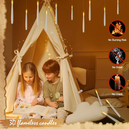 Flameless Floating Candles With Wand, Premium Halloween Decoration Flicker Hanging LED Candle 12-60Pcs