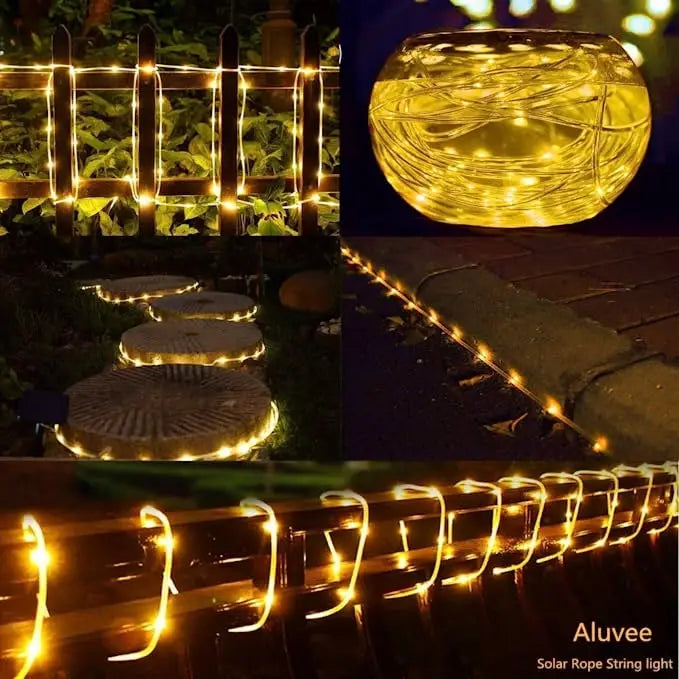 Solar Outdoor Tube Rope Lights, LED Fairy String Lights For Garden Christmas Decoration