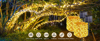 Solar Outdoor Tube Rope Lights, LED Fairy String Lights For Garden Christmas Decoration