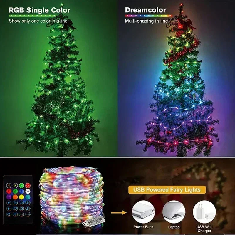 USB RGBIC Smart Christmas Tree Dream Color Music Lights Waterproof LED Fairy Lights - Lumaz