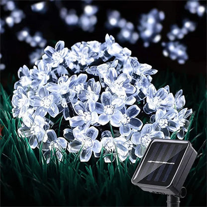 Solar Outdoor Simulation Flower String Lights, Waterproof LED Christmas Lights